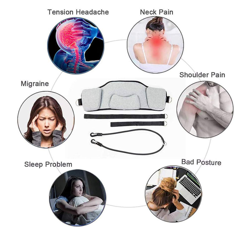 Hammock for Neck, Portable Cervical Traction Device Neck Shoulder Muscles Pain Relief, Memory Foam Neck Relax Massager Care Tool with Eye Mask, for Office Worker Teacher Driver (Light Grey) Light Grey - BeesActive Australia