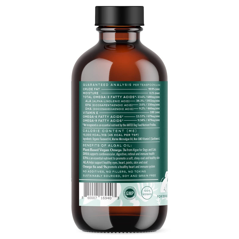 Fera Pets - Plant Based Omega 3s, 6, 9 - for Dogs and Cats - Made with Marine Algae + Flaxseed Oil - 100% Vegan DHA and EPA Supplement - for Healthy Skin, Coat, and Immune System - 8oz - BeesActive Australia