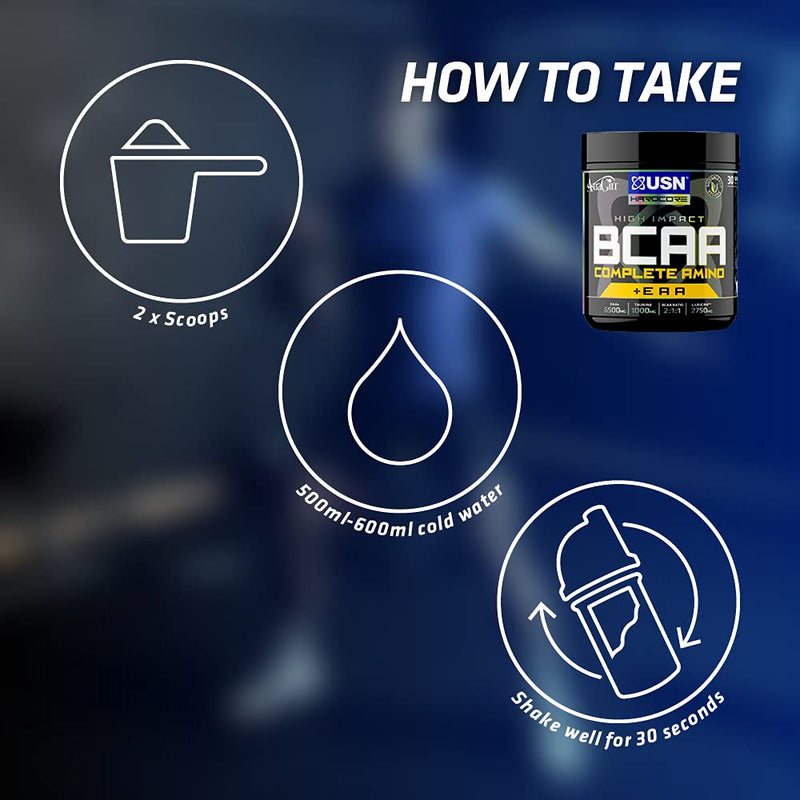 USN Complete Amino Blue Raspberry Flavour BCAA + EAA 400g (30 Servings): High Impact Essential Amino Acids & BCAA Powder 400 g (Pack of 1) - BeesActive Australia