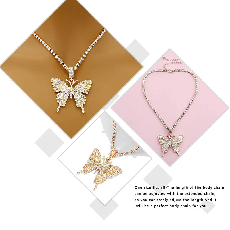 Funyrich Boho Crystal Pendant Necklace Gold Butterfly Choker Necklaces Bling Rhinestones Necklace Chain for Women and Girls. - BeesActive Australia