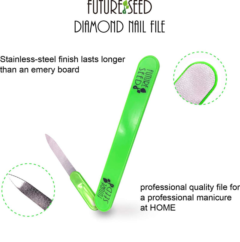 FUTURESEED Diamond Nail File Crafted From Polished Steel Durable & Lasts Longer & Washable 5.8 inch, at Home or Travel Pedicure Manicure Kit for Natural & Acrylic Nails - BeesActive Australia