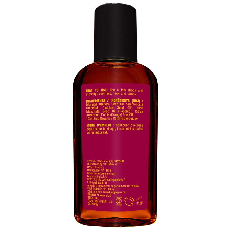 Desert Essence Moringa, Jojoba and Rosehip Oil - 2 Fl Oz - Enhances Skin Texture & Glow - Skin Restoration - May Help Stretch Marks - For Face, Neck, Hands - Vitamins A, B, C, E with Antioxidants - BeesActive Australia