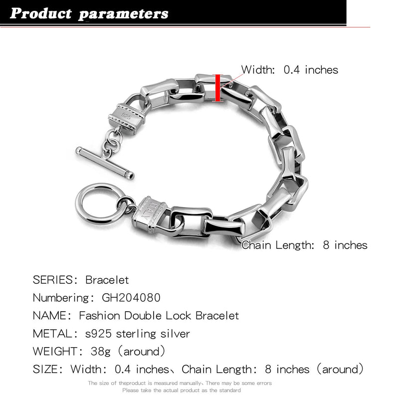 H&Beautimer Solid 925 Silver Bracelet Italian Handmade 0.35/0.4 Inch Box Chain Bracelet for Men's 7,7.5,8,8.5,9,9.5,10 Inch Hip Hop Style Jewelry 7.5 inches - BeesActive Australia