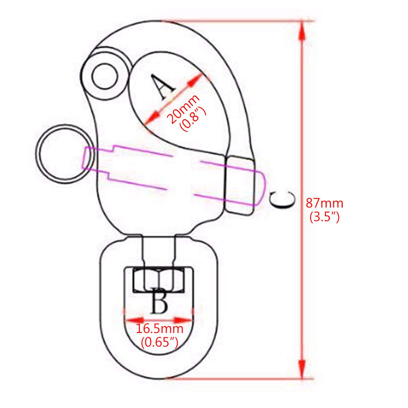 [AUSTRALIA] - NRC&XRC Swivel Eye Snap Shackle Quick Release Bail Rigging Sailing Boat Marine Stainless Steel Clip Pair 3.5” Silver 