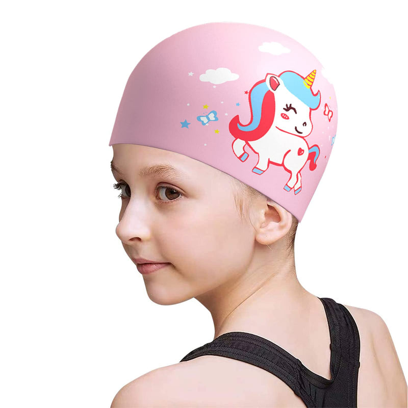 2 Pcs Swim Caps for Kids Waterproof Comfy Silicone Swimming Cap for Girls and Boys Cartoon Design Unicorn and Shark Bathing Cap for Long and Short Hair Children - BeesActive Australia