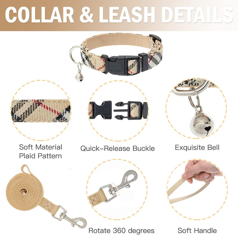 PUPTECK Adjustable Pet Harness Collar and Leash Set for Small Dogs Puppy and Cats Outdoor Training and Running, Soft Mesh Padded Reflective Vest Harness S: Chest girth: 14.5-17in Collar: 9-11.5in Beige - BeesActive Australia