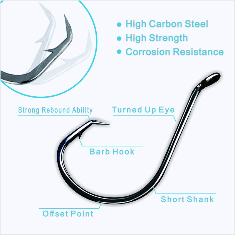 86pcs/Box Circle Hooks Saltwater Fishing Hooks,Circle Hooks for Catfish,5size:#1 1/0 2/0 3/0 4/0 Black High Carbon Steel Octopus Hooks 2X Strong Customized Offset Sport Fish Hook Catfishing Hooks - BeesActive Australia