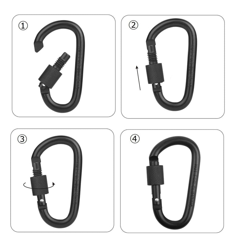 Vonpri Locking Carabiner Clip, Caribeaner Clips Black D Ring Spring Snap Key Chain Hook 3" Screw Gate Hook Travel Aluminum Carabiners 12pack - BeesActive Australia