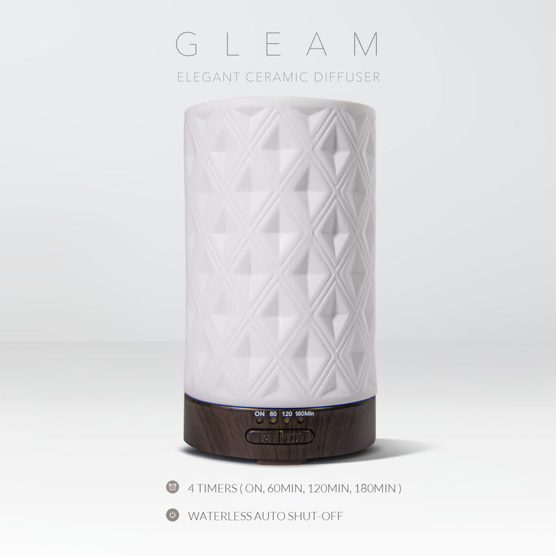 Earnest Living Essential Oil Diffuser for Home White Ceramic Aromatherapy Diffuser 100ml Timers Night Lights Auto Off Function Essential Oils for Diffusers for Home Electric Aroma Diffuser Office Gift Ceramic Gleam 100ml - BeesActive Australia