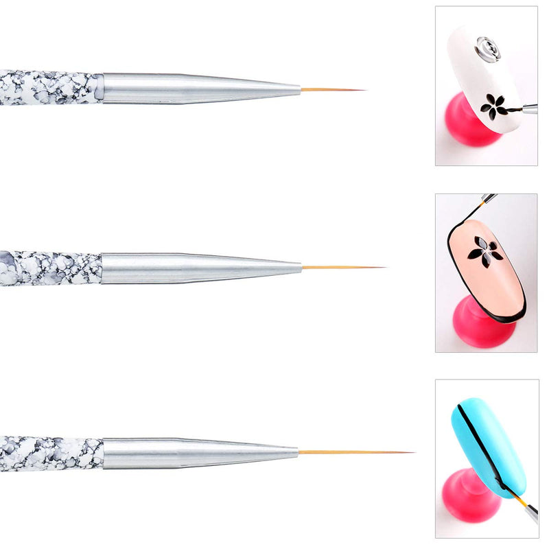 Tbestmax Professional Nail Art Liner Brush UV Gel Painting Acrylic Nail Brushes Striping Brushes for Short Strokes, Details, Blending, Elongated Lines 3 pcs White Long Head - BeesActive Australia