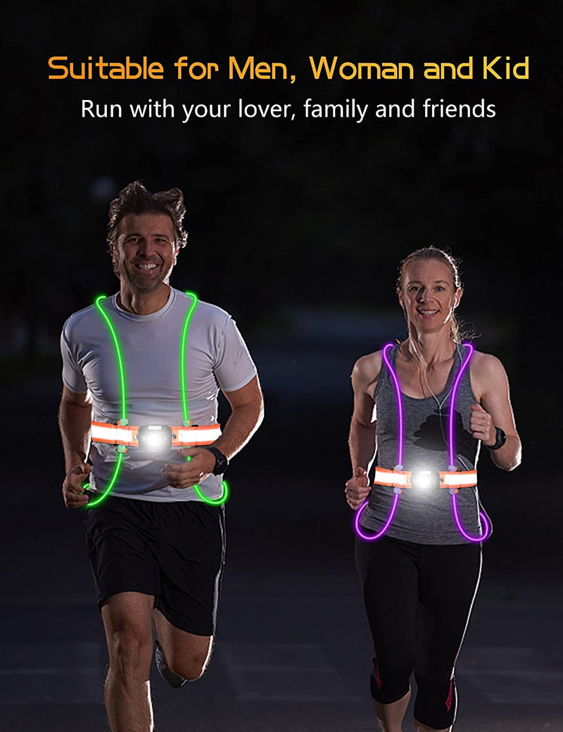 Olook LED Running Vest with Lights - Multicolor Illuminated Light Up Running Vest, Rechargeable Running Lights for Runners, Enhanced Non-Slip Lighting Tube, Adjustable Front Light, Waterproof Orange Large - BeesActive Australia