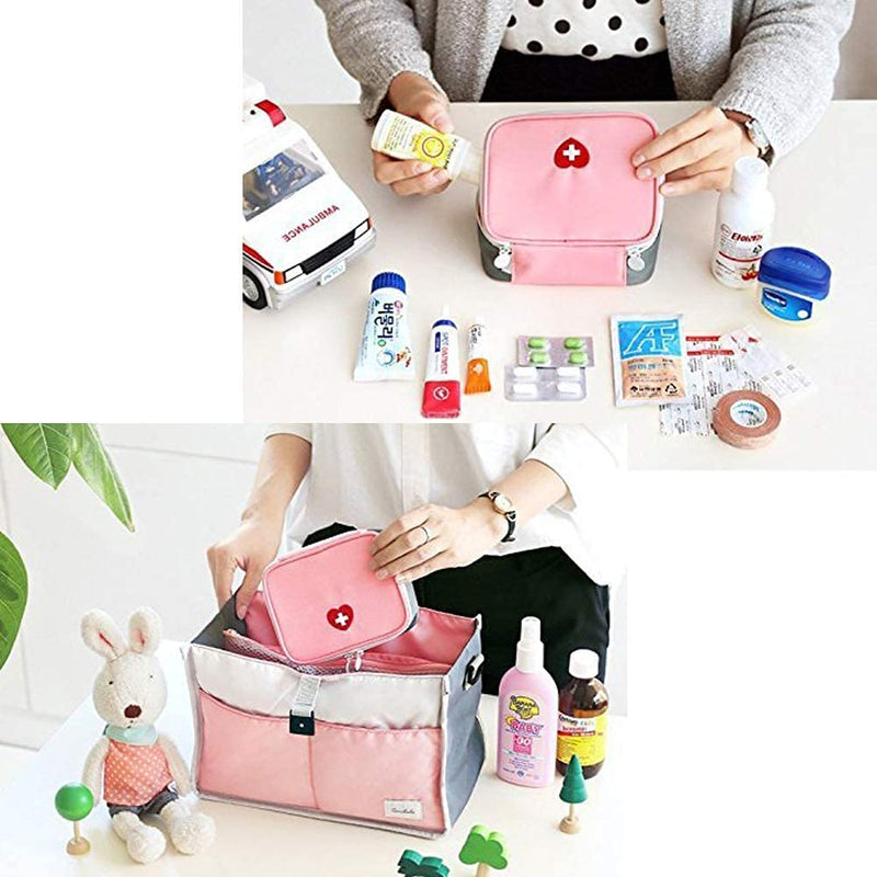 SwirlColor Mini First Aid Pouch Portable Pill Organiser Easy Carry Empty Medicine Container with Multi-Pocket for Travel 5.1*3.9*1.57inch Pink - BeesActive Australia