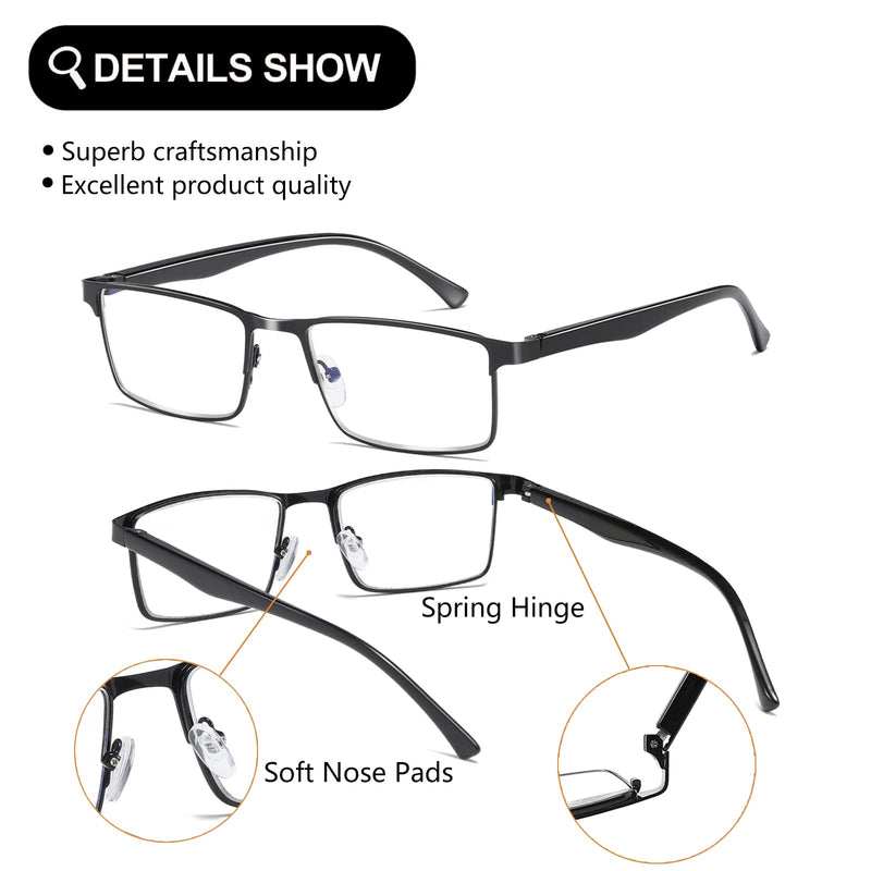 Fsread 4 Pack Reading Glasses For Men Blue Light Blocking Mens Reading Glasses Metal Frame Lightweight Spring Hinge 4 Mix 1.0 Dioptres - BeesActive Australia