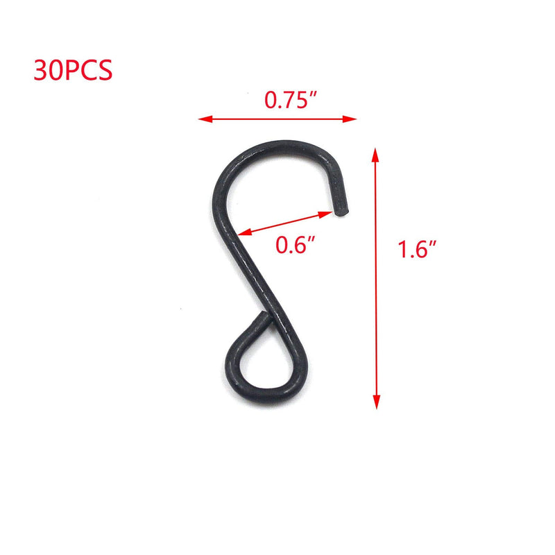 T Tulead 30PCS S-Hooks Small Metal Hooks 1.6" Outdoor Black Hooks for Bedroom,Bathroom,Kitchen,Office 1.6" - BeesActive Australia