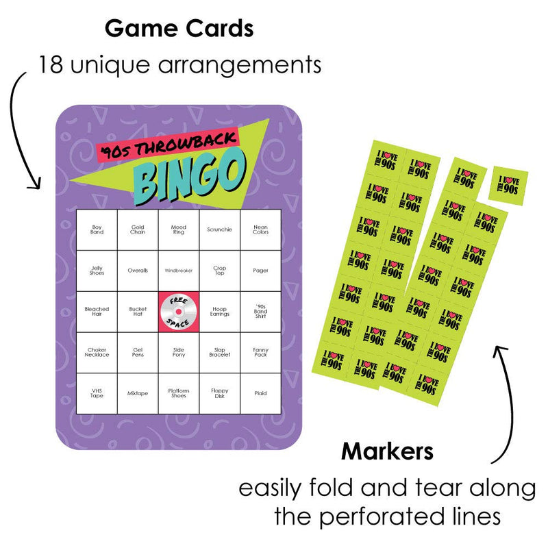 Big Dot of Happiness 90’s Throwback - Bar Bingo Cards and Markers - 1990s Party Bingo Game - Set of 18 - BeesActive Australia