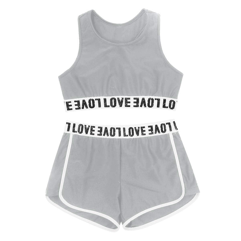 ranrann Girls 2PCS Ballet Dance Outfits Team Uniform Gymnastic Crop Top with Booty Shorts Active Sports Set Grey 12 - BeesActive Australia