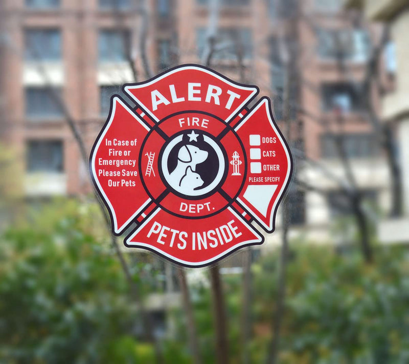 Pet Alert Stickers Static Cling Window Decals Emergency Pets Rescue Sign (6 Pack) with Bonus: Pet Home Alone Wallet Card & Key Tag - NO Adhesive, Removable, UV Resistant - BeesActive Australia