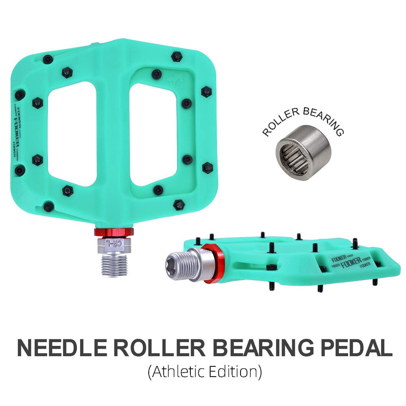 FOOKER MTB Pedals Mountain Bike Pedals 3 Bearing Non-Slip Lightweight Nylon Fiber Bicycle Platform Pedals for BMX MTB 9/16" 922-Green needle roller bearing - BeesActive Australia