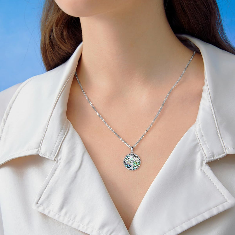 KQF Tree of Life Necklace for Women 925 Sterling Silver David Star Pendant Abalone Shell Tree Jewelry for Girls - BeesActive Australia