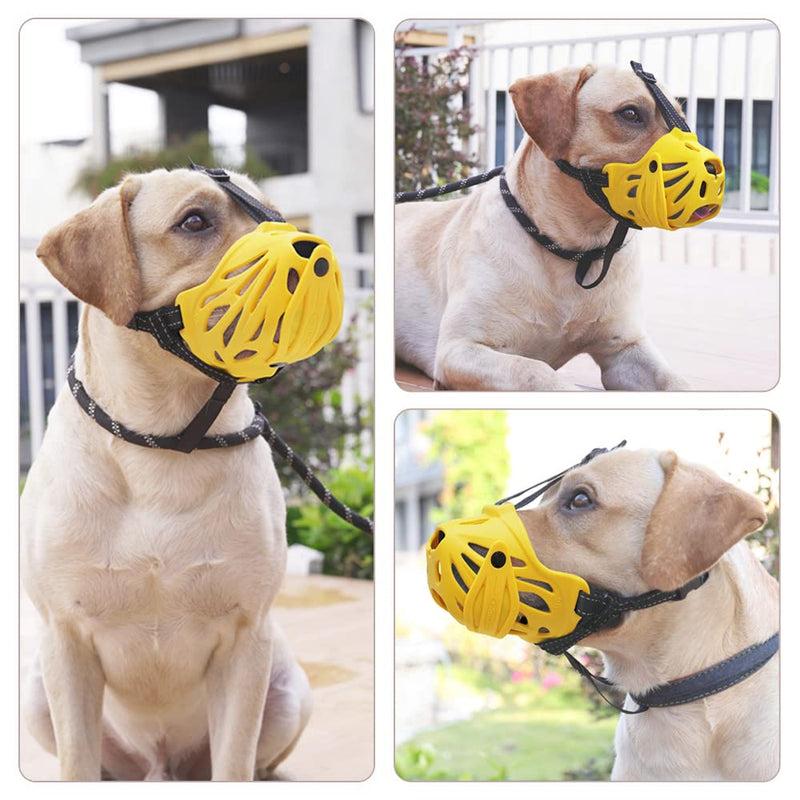 Petyouyou Basket Dog Muzzle for Large Dog to Stop Mouth Biting Baking Eating Rocks for Medium Sized Extra Small Puppy Cage Breed German Shepherd Frenchie Yellow #2 (Snout 5.7-7.0") - BeesActive Australia