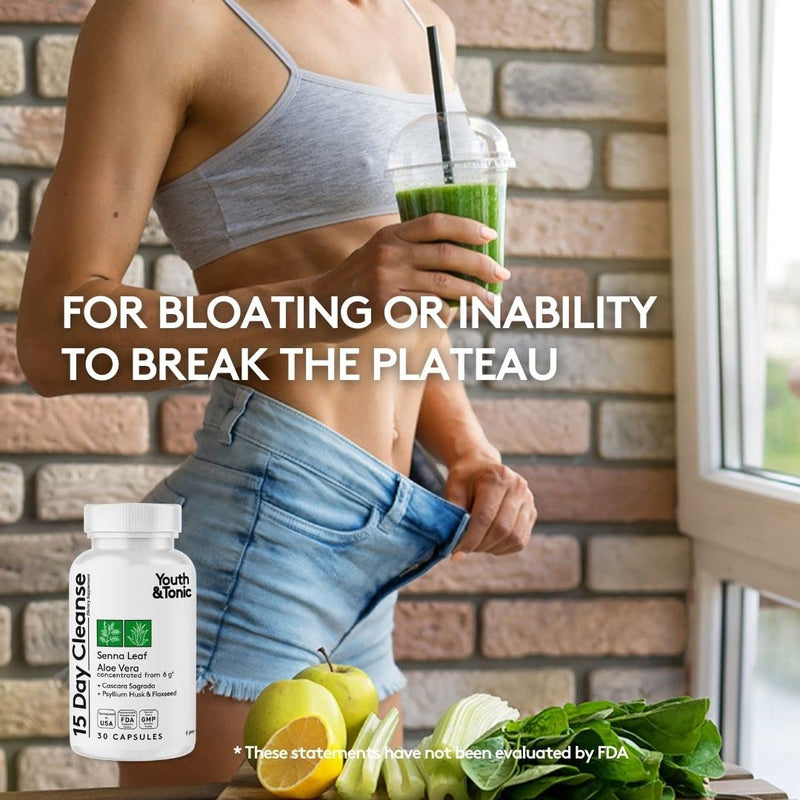 Youth & Tonic 15 Day Colon Cleanser & Detox for Waste Loss to Feel Lighter or Break The Plateau | Natural Cleanse Pills for Belly Bloat for Men & Women | 30 caps - BeesActive Australia