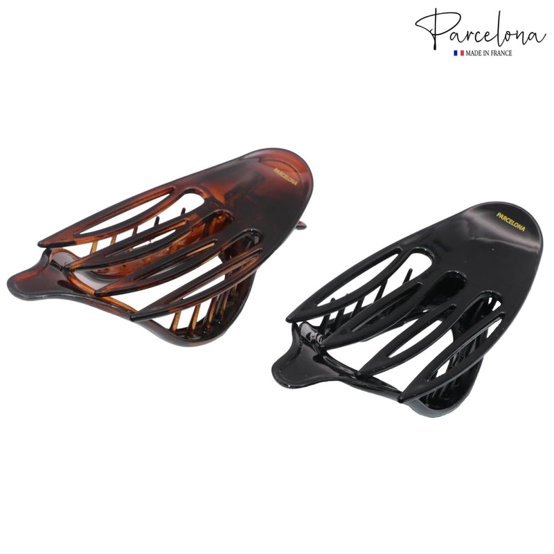 Parcelona French 2 Pieces Wide Beak Celluloid Tortoise Shell and Black Side Slide In Jaw Hair Claw Clip Clamp Clutcher - BeesActive Australia