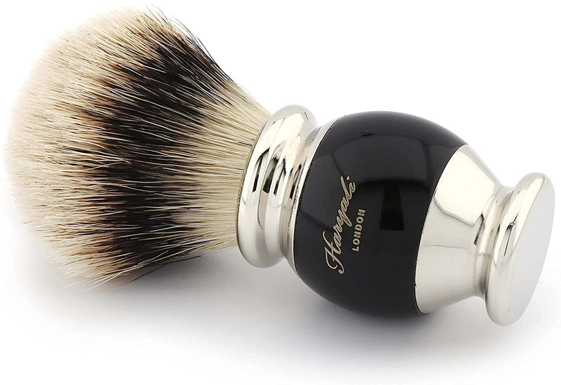 Haryali London Modern Black Silver Tip Badger Hair Shaving Brush Top Quality+ Free Brush Holder 1 Count (Pack of 1) - BeesActive Australia