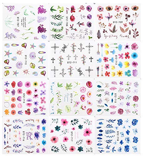 VellMix Nail Stickers Decal Nail Art Accessories 24 Sheets Water Transfer Nail Decals for Women Leaf Cactus Flower Design for Acrylic Nails Decorations Manicure Tips Charms Sticker Nail Art Supplies - BeesActive Australia