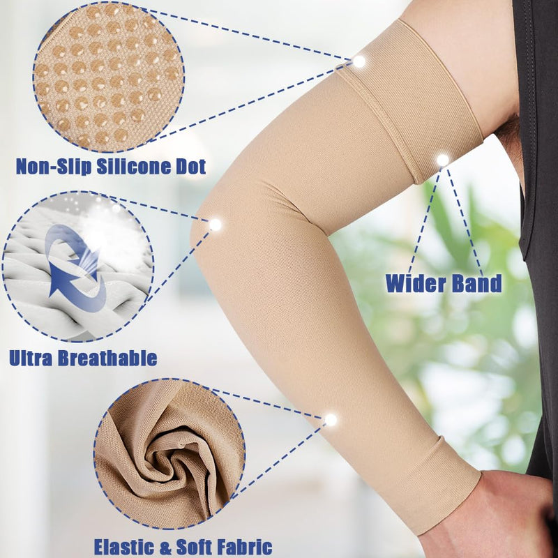 beister Medical Compression Arm Sleeve for Men & Women （Single）, 20-30 mmHg Graduated Compression Full Arm Support with Silicone Band for Lymphedema, Varicose Veins, Swelling, Arm Injury, Sports Beige Large - BeesActive Australia