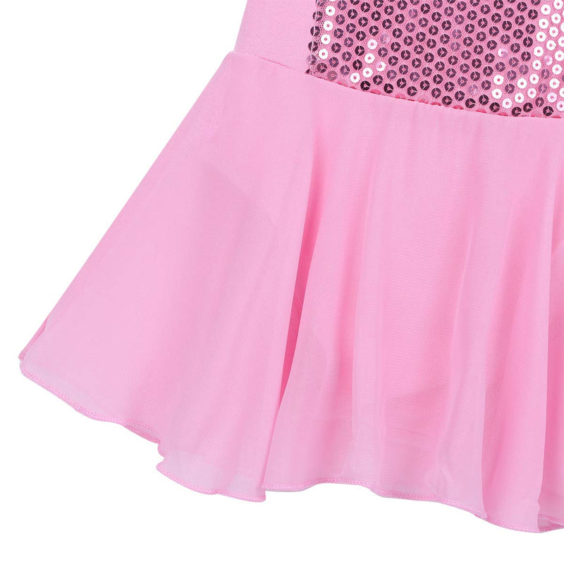 [AUSTRALIA] - Freebily Girls Sequined Sleeveless Spandex Ballet Dance Leotard Chiffon Dress Tutu Skirted Dancewear Costumes Pink 6 