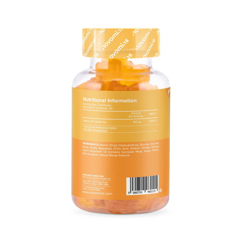 Vitamin D Gummies - High Strength 4000 IU Adult Vitamin D3 Gummies - Chewable Gummy Vitamins - Vegetarian - Gluten Free - Vitamin D Gummies by Novomins - BeesActive Australia