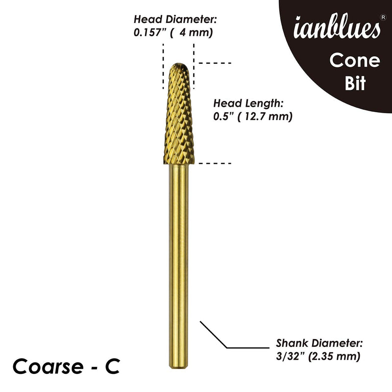 ianblues Cone Bit Carbide Nail Drill for Electric Manicure Drill Machine, Pro-Remove Nail Gels, Acrylic Gels, Dip Powder, or Normal Nail Care (C -Coarse, Gold) C -Coarse - BeesActive Australia