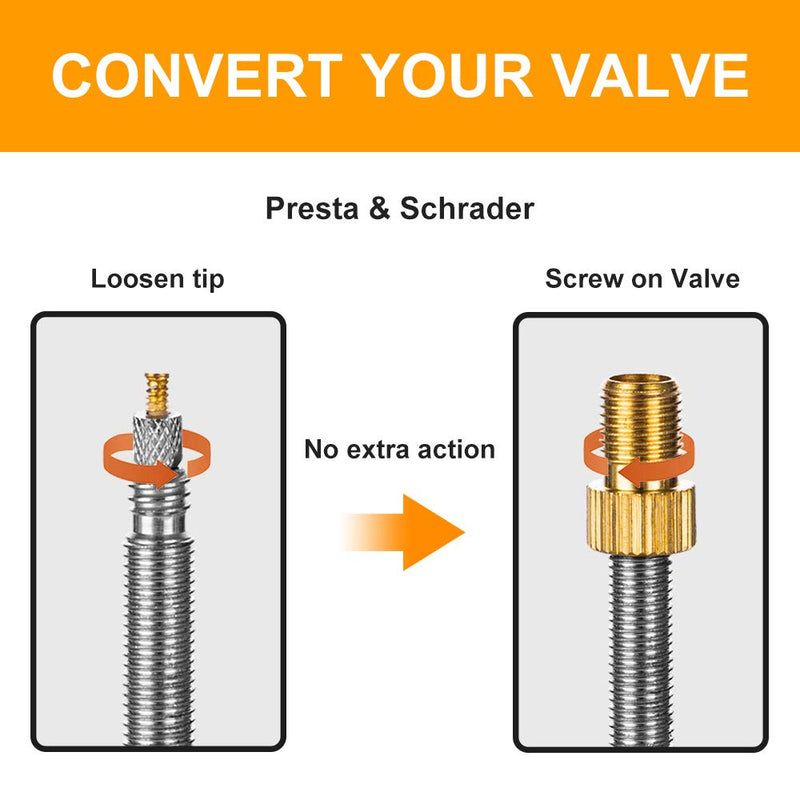 HZJD 6PCS Presta Valve Adaptors, Convert Presta to Schrader Adapter for Bike, Inflate Tire Using Standard Pump or Air Compressor, 12PCS Tire Valve Caps - BeesActive Australia