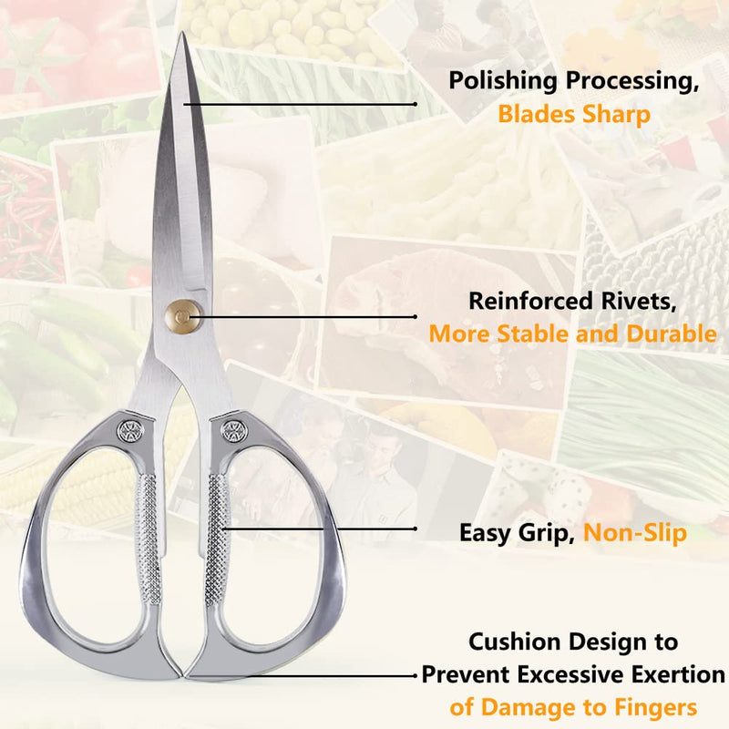 Newness Kitchen Shears, Stainless Steel Duty Kitchen Shears for Chicken, Beefs, Poultry, Fish, Meat, Vegetables, Stainless Steel Scissors with Non-Slip Easy Grip Handles for House Daily Use - BeesActive Australia