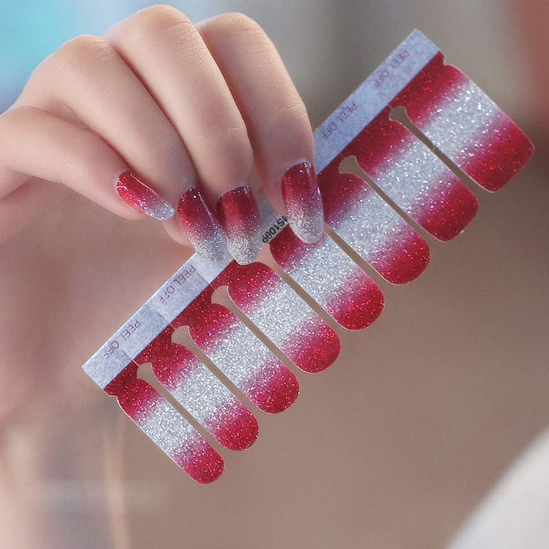 SILPECWEE 8 Sheets Glitter Nail Polish Strips Stickers and 1Pc Nail File Gradient Adhesive Nail Wraps Decals Manicure Strips Kit for Women - BeesActive Australia