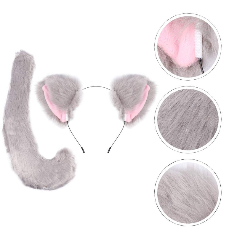 Minkissy 2pcs Wolf Fox Tail and Ears Set Hair Hoop Tail Set for Children or Adult Halloween Christmas Fancy Party Costume Accessories Light Grey - BeesActive Australia