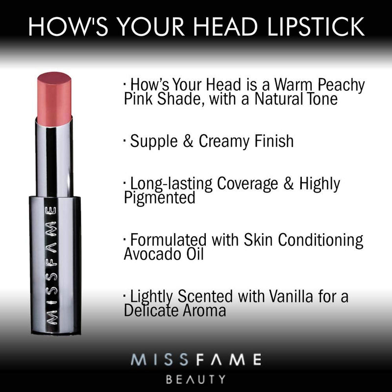 Miss Fame LipVoyeur Creme Lipstick - Natural Pink Lip Color - Hydrating Avocado Oil, Long-Lasting, Creamy Finish | Perfect for Women, Men, Makeup Artists & Drag Enthusiasts (How's Your Head) How's Your Head - BeesActive Australia