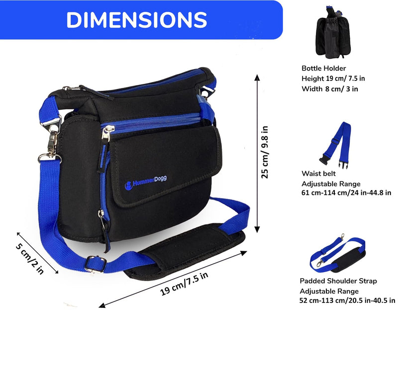HummerDogg Dog Treat Bag with 15 Dog Poo Bags - Blue Dog Walking Bag - Adjustable Strap Dog Travel Bag with Bamboo Charcoal Odour Bag 7.5 x 2 x 9.8 inches - Neoprene Dog Treat Pouch with Bottle Holder - BeesActive Australia