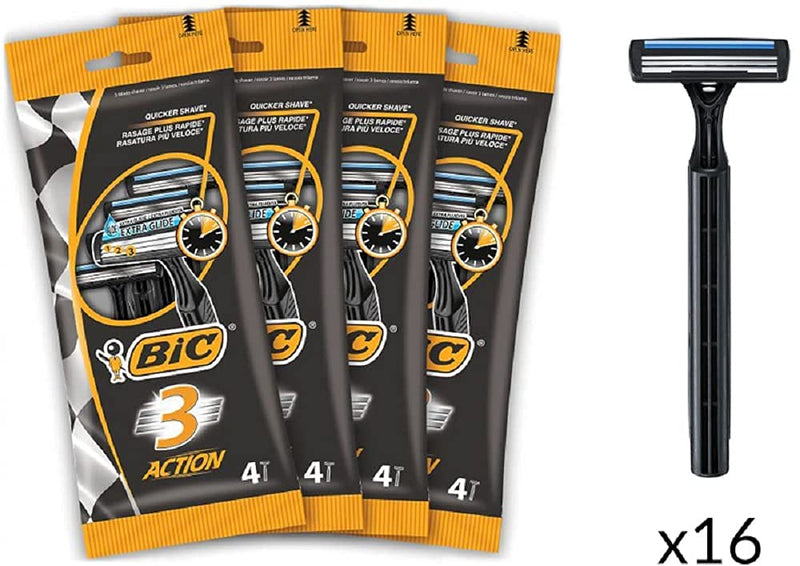BIC 3 Action, Men's Disposable Razors, Fixed Head, Triple Blade for Great Control, Bundle of 4 Packs of 4 - BeesActive Australia
