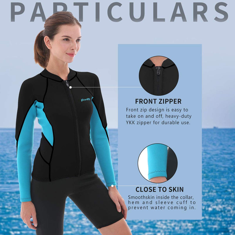 GoldFin Wetsuit Top Womens 2mm Neoprene Wetsuit Jacket Long Sleeve Wetsuit Shirt for Water Aerobics Diving in Cold Water Update Black 3mm top X-Small - BeesActive Australia
