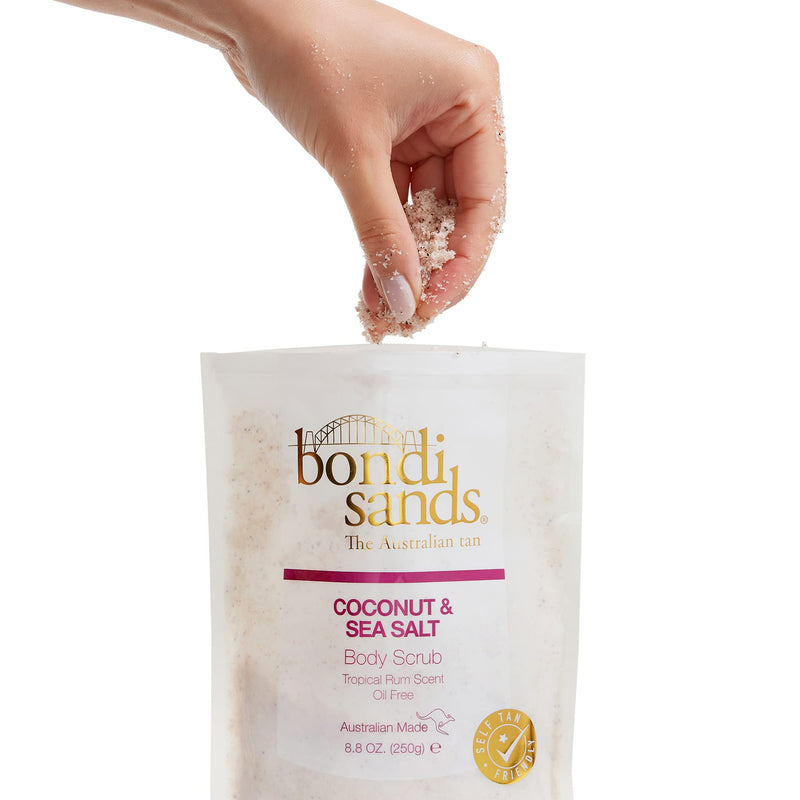 Bondi Sands Tropical Rum Coconut & Sea Salt Body Scrub | Oil-Free Formula Gently Exfoliates + Removes Impurities with Coconut Husk & Walnut Shell, Self Tan Friendly, Vegan + Cruelty Free | 250g/8.8 Oz - BeesActive Australia