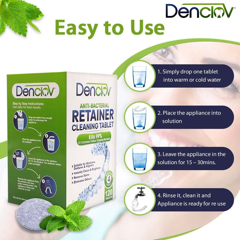 Retainer Cleaning Tablets, Fresh Brite & Stain-Free, for Invisalign, Aligners, Dentures, Mouth Guard, Denture Cleaner - 120 Tablets 4 Month Supply - BeesActive Australia