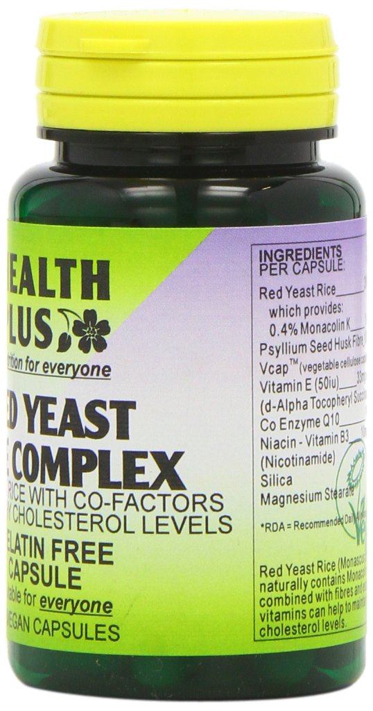 Health Plus Red Yeast Rice Complex Heart Health and Cholesterol Lowering Supplement - Pack of 60 Gelatin Free Capsules - BeesActive Australia
