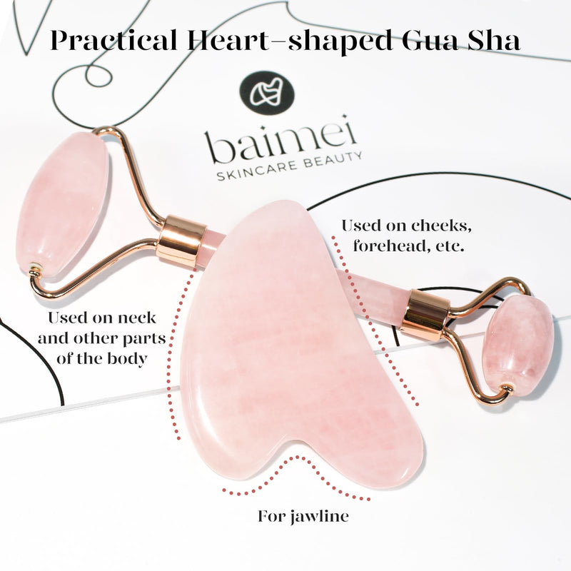 BAIMEI Jade Roller & Gua Sha, Face Roller, Facial Beauty Roller Skin Care Tools, Rose Quartz Massager for Face, Eyes, Neck, Body Muscle Relaxing and Relieve Fine Lines and Wrinkles Pink - BeesActive Australia