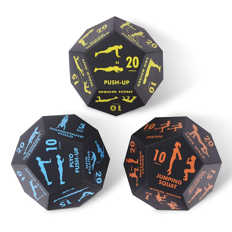 Exercise Dice, for Home Fitness, Workouts, Cardio, 12-Sided Movement Dice Fun Gym Learning Game for Fitness & Exercise Classes , with Exercise Illustration Booklet (3pcs) Black - BeesActive Australia