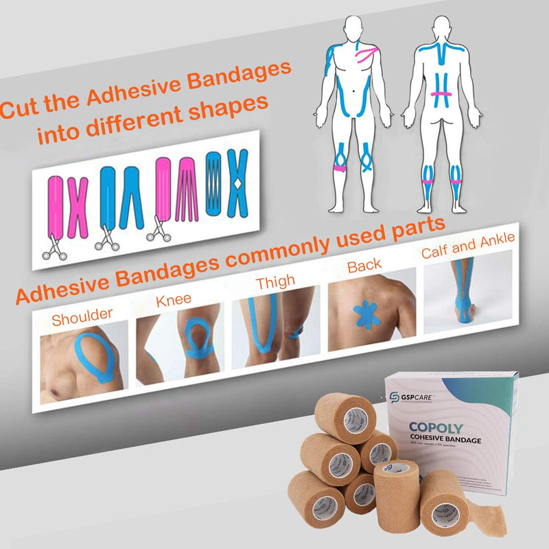 Self Adhesive Wrap Cohesive Wrap Bandages 6 Count 3" x 5 Yards, Medical Tape, Adhesive Flexible Breathable First Aid Non Woven Rolls, Stretch Athletic, Ankle Sprains & Swelling, Sport Beige 6 Count (Pack of 1) - BeesActive Australia