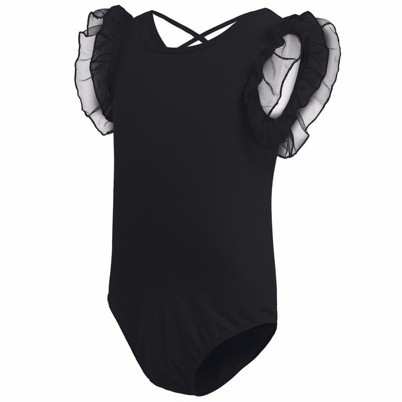 [AUSTRALIA] - FEESHOW Girls' Flutter Ruffle Short Sleeve Gymnastics Ballet Dance Leotard Bodysuit for Toddler/Medium/Large Child 3 Black 