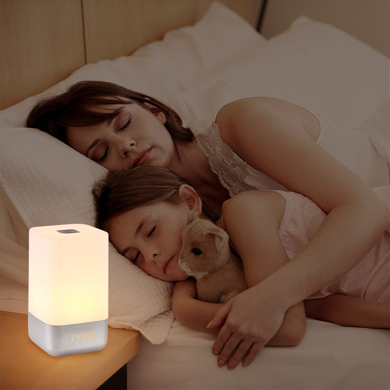 Fdit Wake-Up Light Alarm Clock Sunrise Simulation Bedside Lamp with 5 Natural Sounds Night Light White - BeesActive Australia