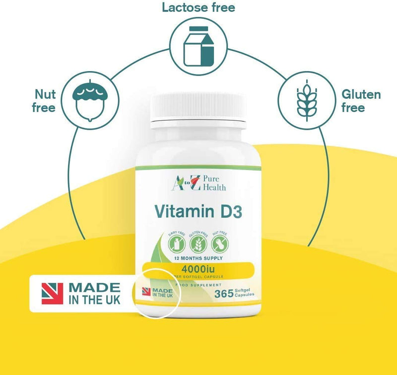 Premium Vitamin D3 Softgel | High Strength Vitamin D3 4000iu Supplement | 365 Easy to Swallow Softgel Capsule | One a day, Year Supply |Supports Healthy Bones,Teeth, Muscle and Immune System | UK Made - BeesActive Australia
