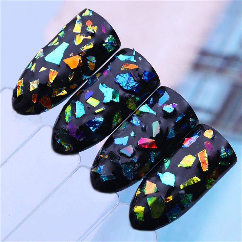 Holographic Mermaid Nail Sequins Chunky Glitter,Fluorescent Glass Paper, Ultra-Thin Iridescent Flakes Glitters Sticker, Face Eyes Body Hair Nail Art Paillette Decor(4 boxs) 4 box Fluorescent Glass Paper - BeesActive Australia